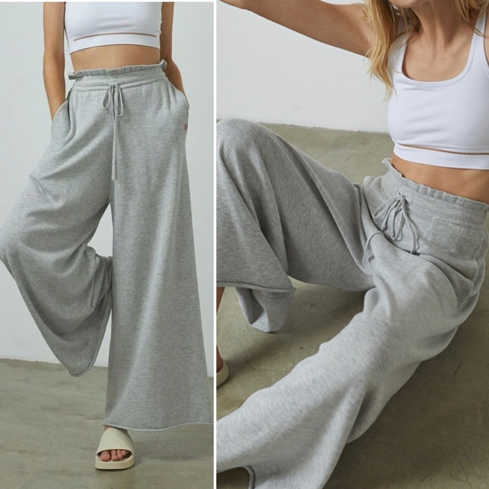 High-Waisted Wide Leg Lounge Pants - Light Gray